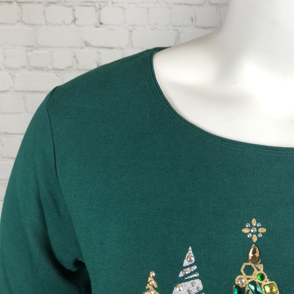 0X 2X Green Rhinestone Christmas Tree Holiday Xmas Top Plus Size - Picture 5 of 6